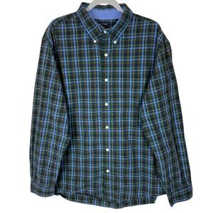 Chaps‎ Shirt Men's 2XL Green Blue Plaid Easy Care Long Sleeve Casual Button-Down